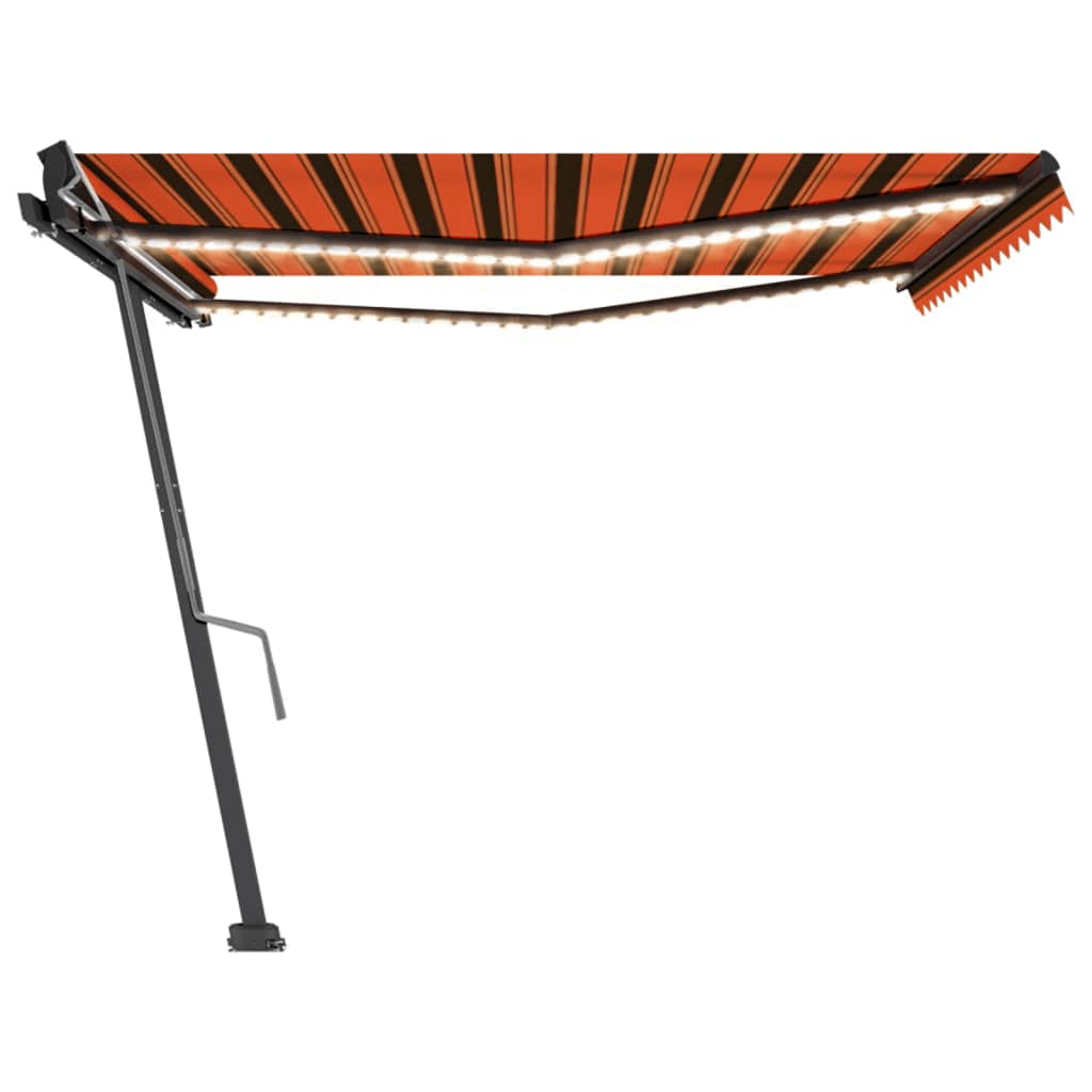 Copertină retractabilă manual cu LED portocaliu&maro 450x300 cm