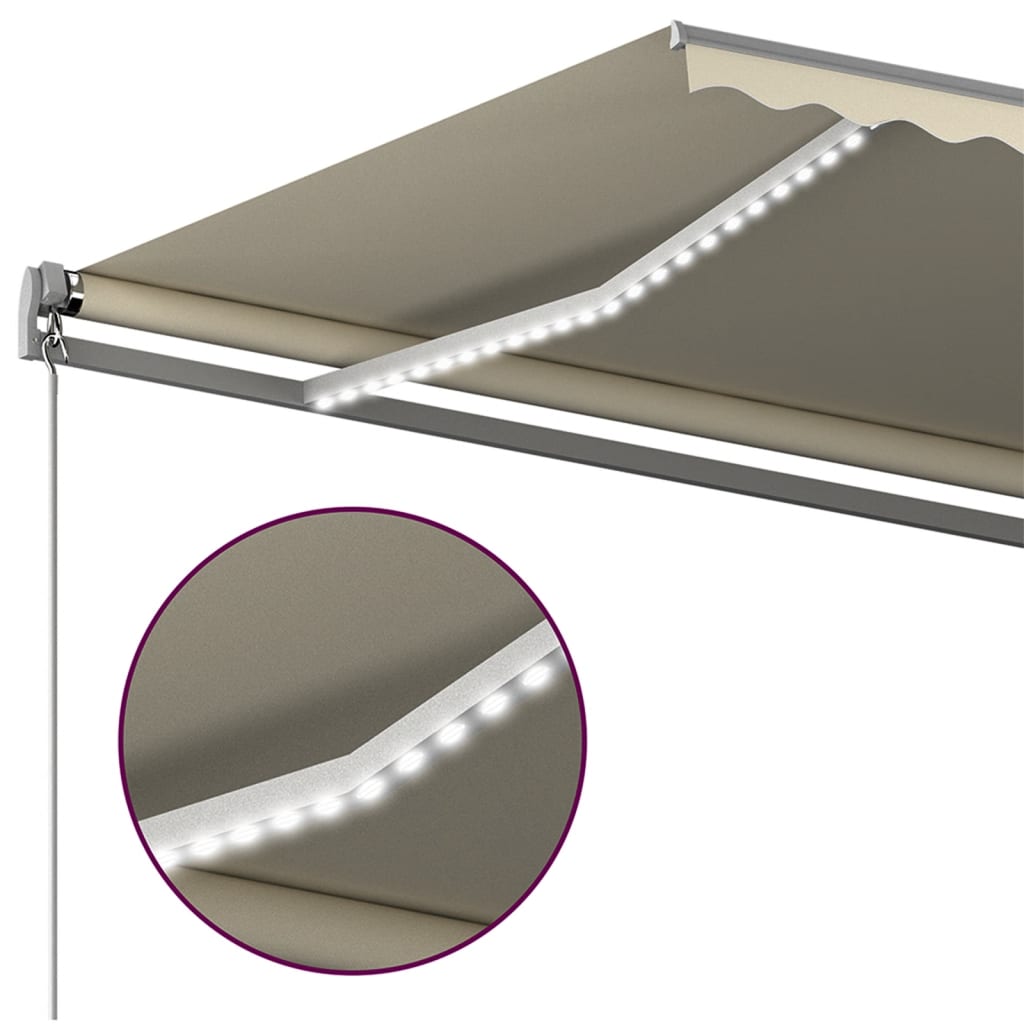 Copertină automată cu senzor vânt & LED, crem, 450x300 cm
