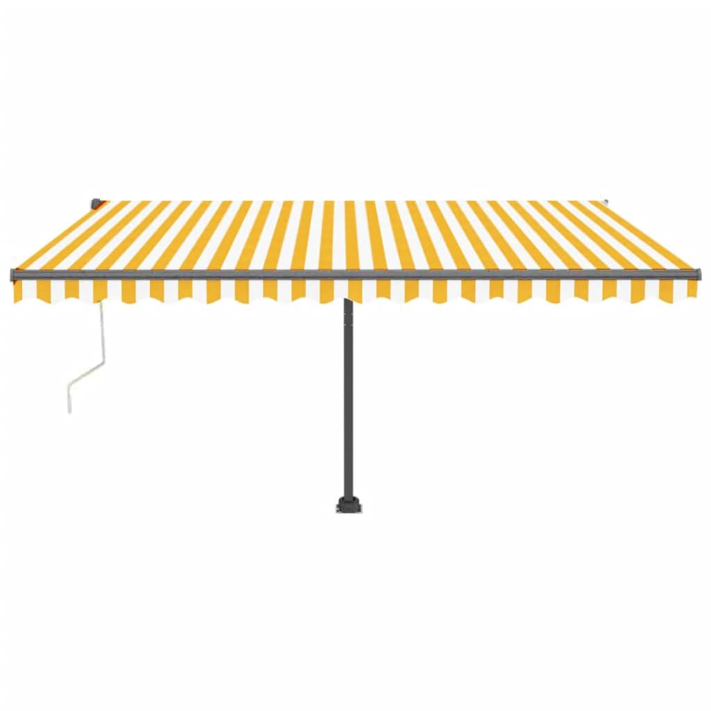 Copertină automată cu senzor vânt&LED, galben&alb, 450x300 cm