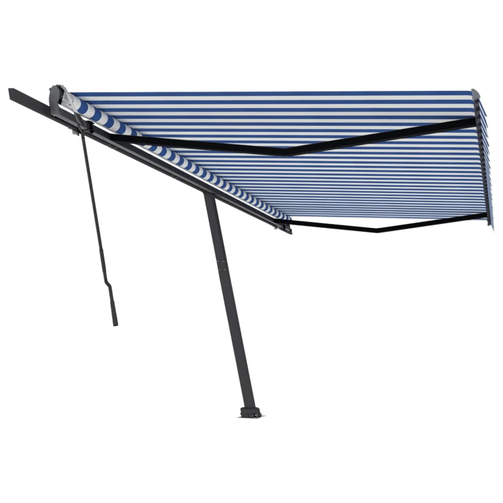 Copertină autonomă retractabilă manual, albastru/alb, 500x300cm
