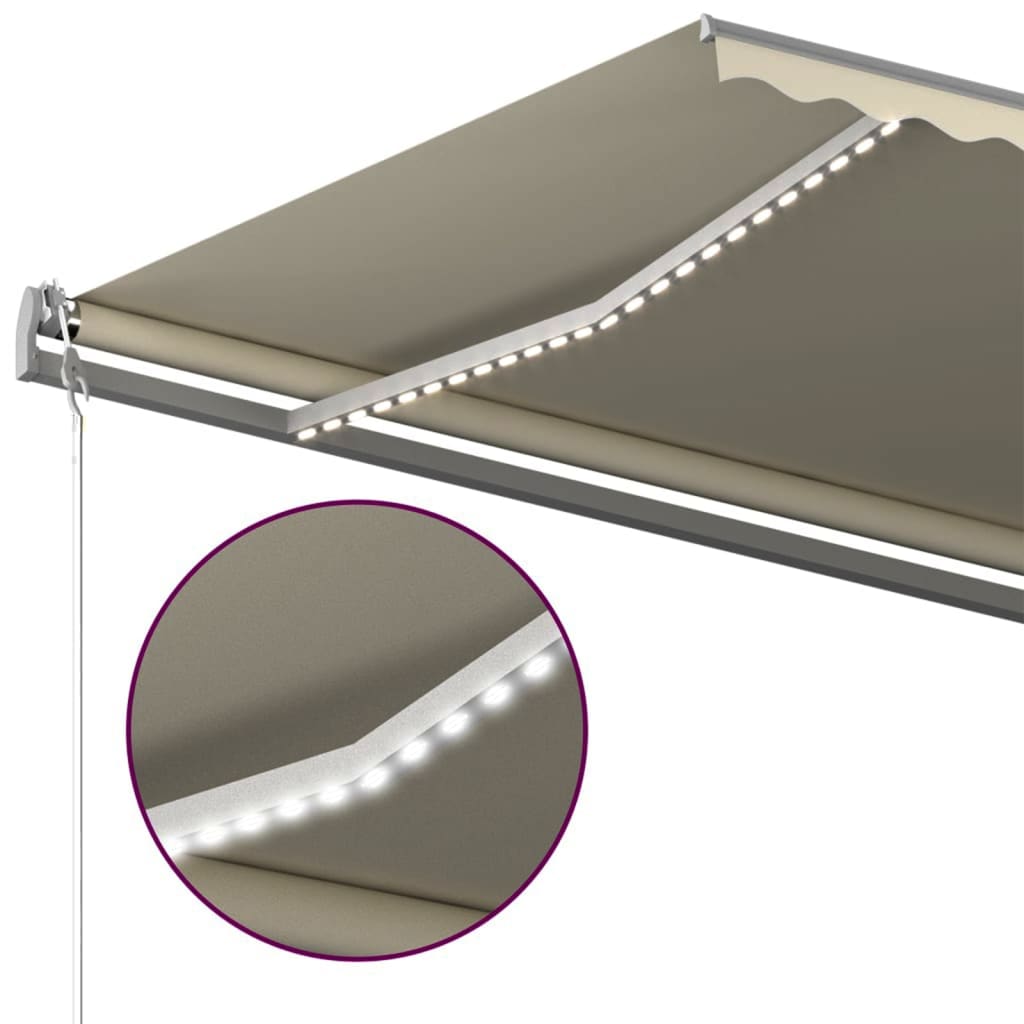 Copertină retractabilă manual cu LED, crem, 500x300 cm