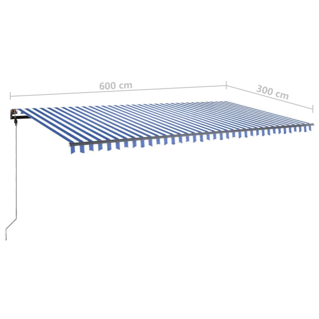 Copertină autonomă retractabilă manual albastru/alb 600x300 cm