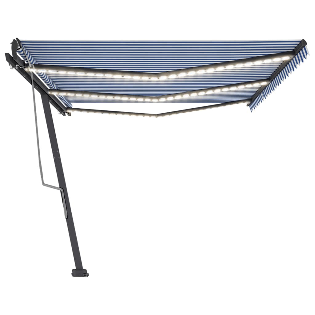 Copertină retractabilă manual cu LED albastru și alb 600x300 cm