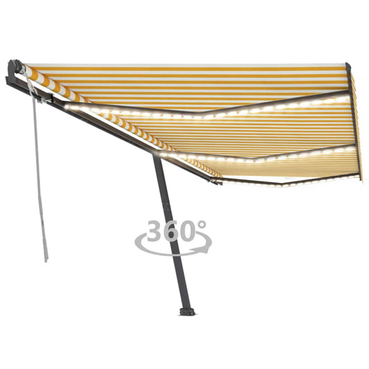 Copertină retractabilă manual cu LED, galben și alb, 600x300 cm