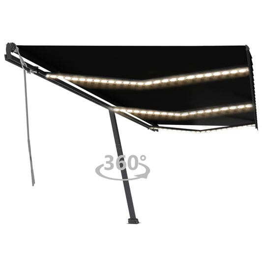 Copertină retractabilă manual cu LED, antracit, 600x300 cm