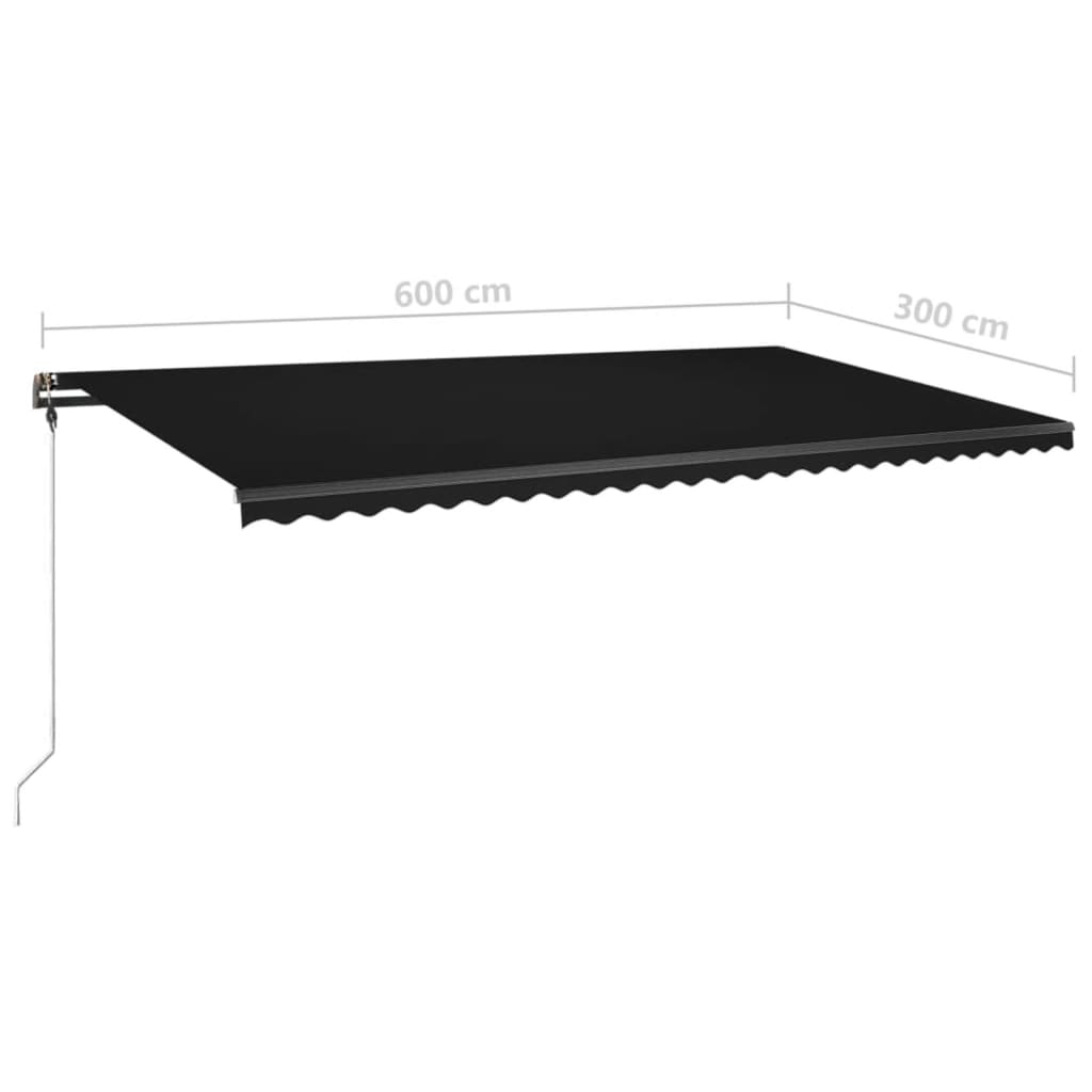 Copertină retractabilă manual cu LED, antracit, 600x300 cm