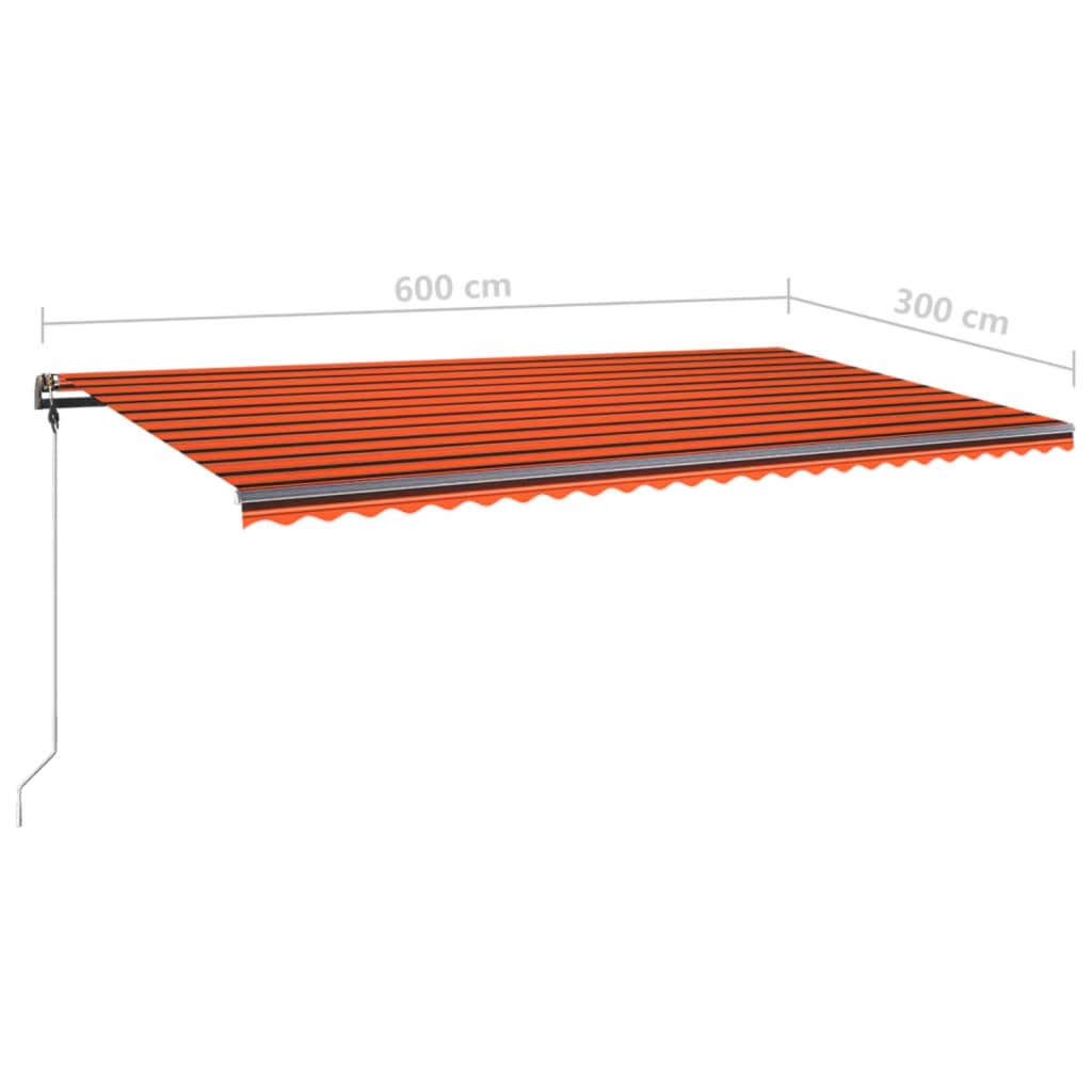 Copertină retractabilă manual LED, portocaliu/maro, 600x300 cm