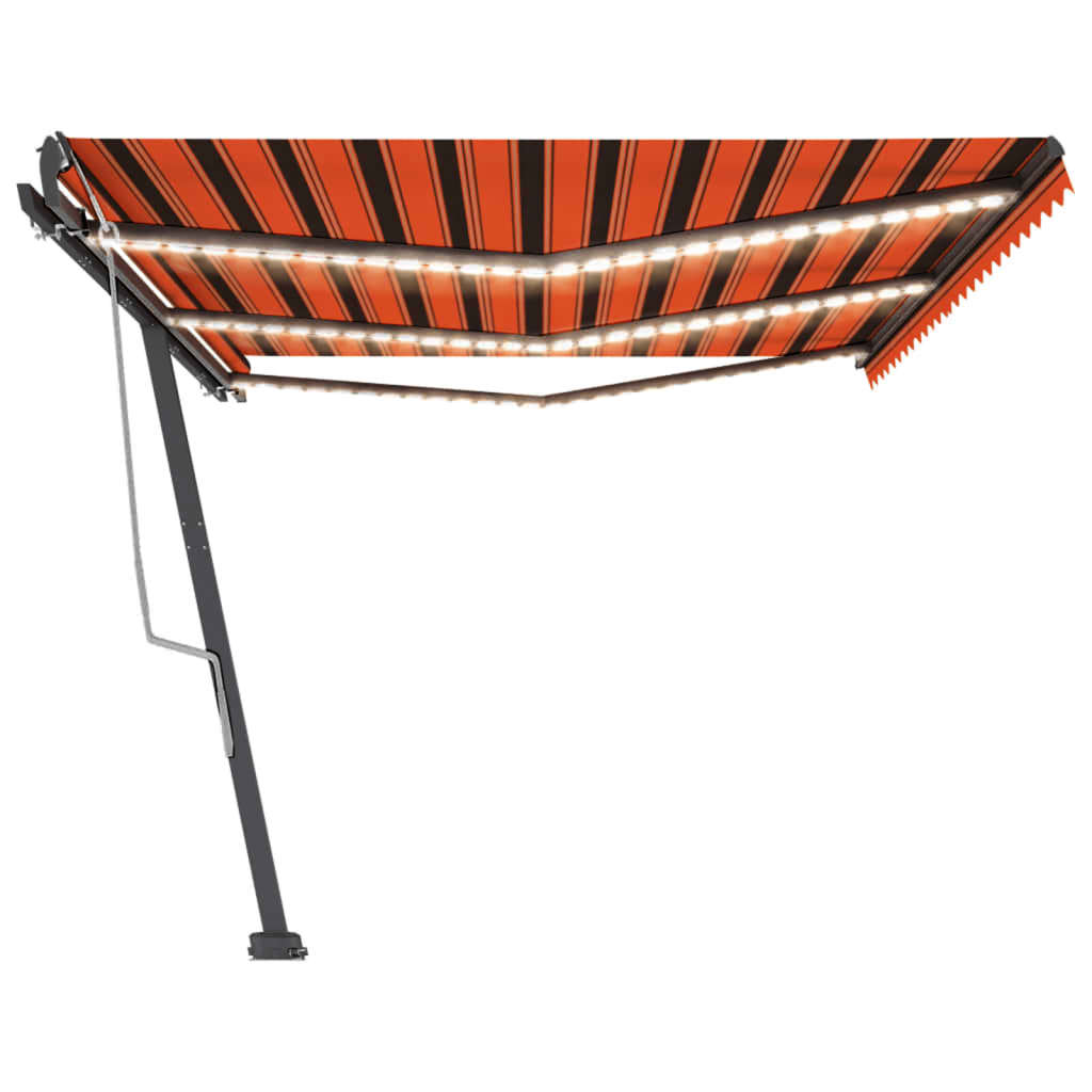 Copertină retractabilă manual LED, portocaliu/maro, 600x300 cm