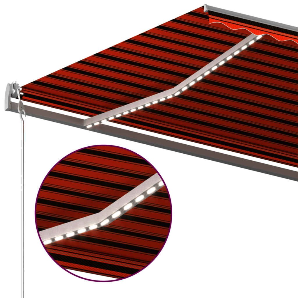 Copertină retractabilă manual LED, portocaliu/maro, 600x300 cm