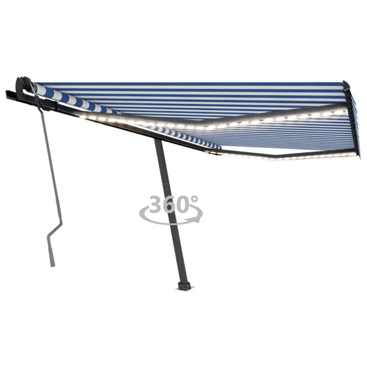 Copertină retractabilă manual cu LED, albastru/alb, 400x350 cm