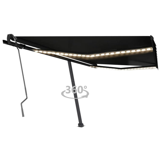 Copertină retractabilă manual cu LED, antracit, 400x350 cm