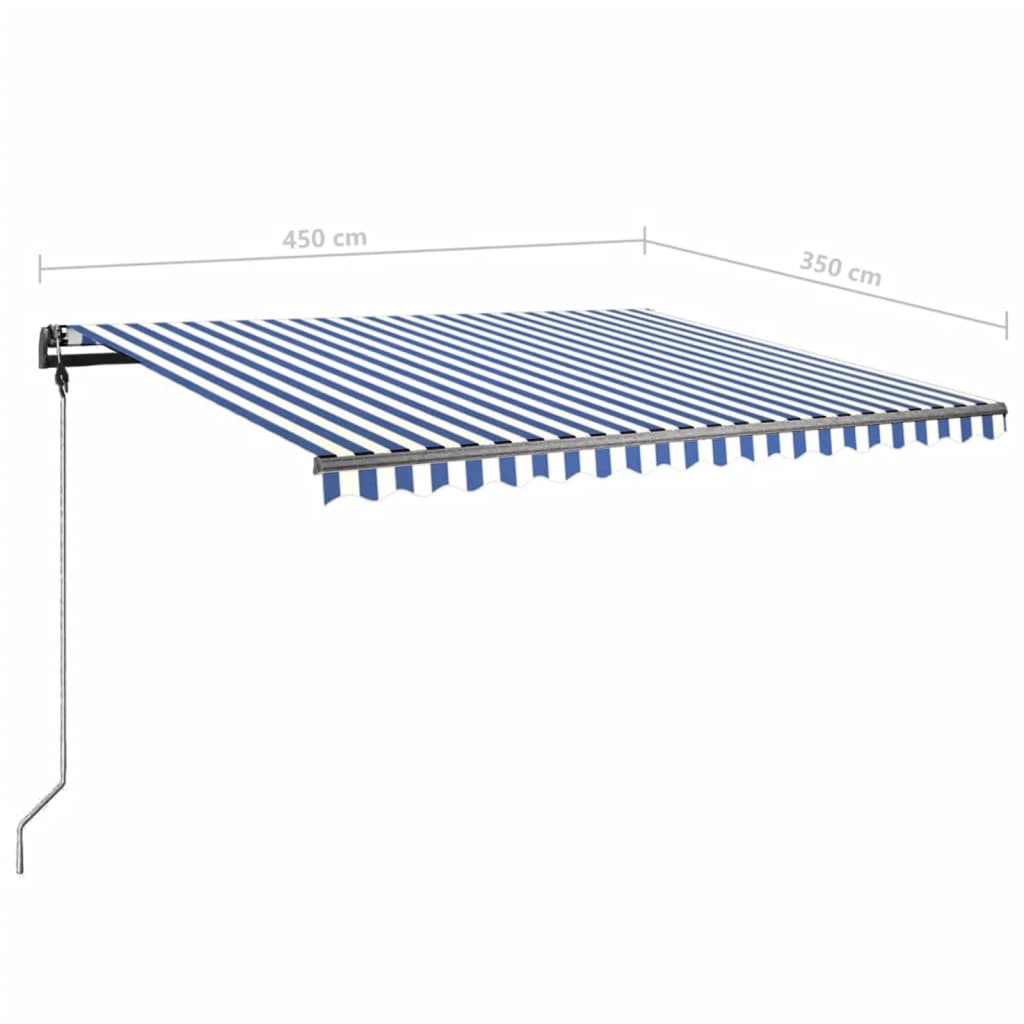 Copertină autonomă retractabilă manual albastru/alb 450x350 cm