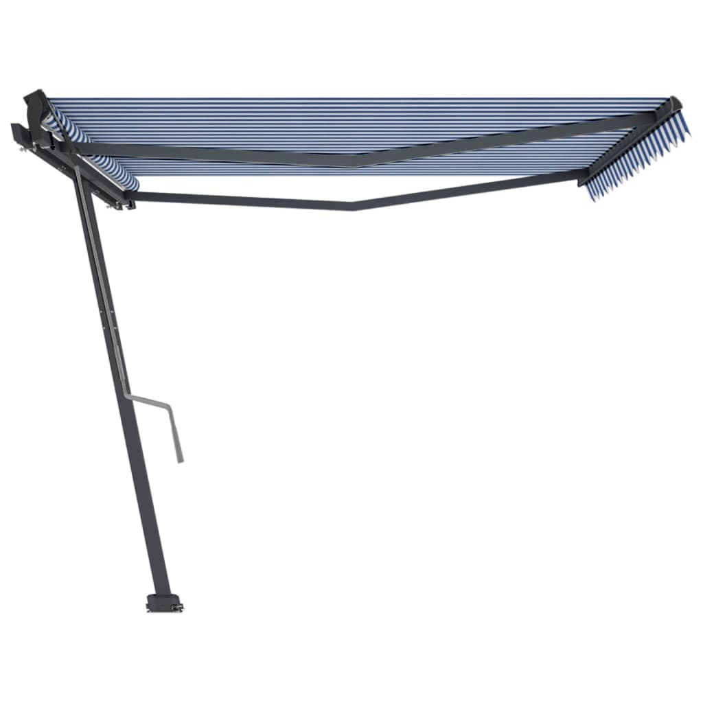 Copertină autonomă retractabilă manual albastru/alb 450x350 cm