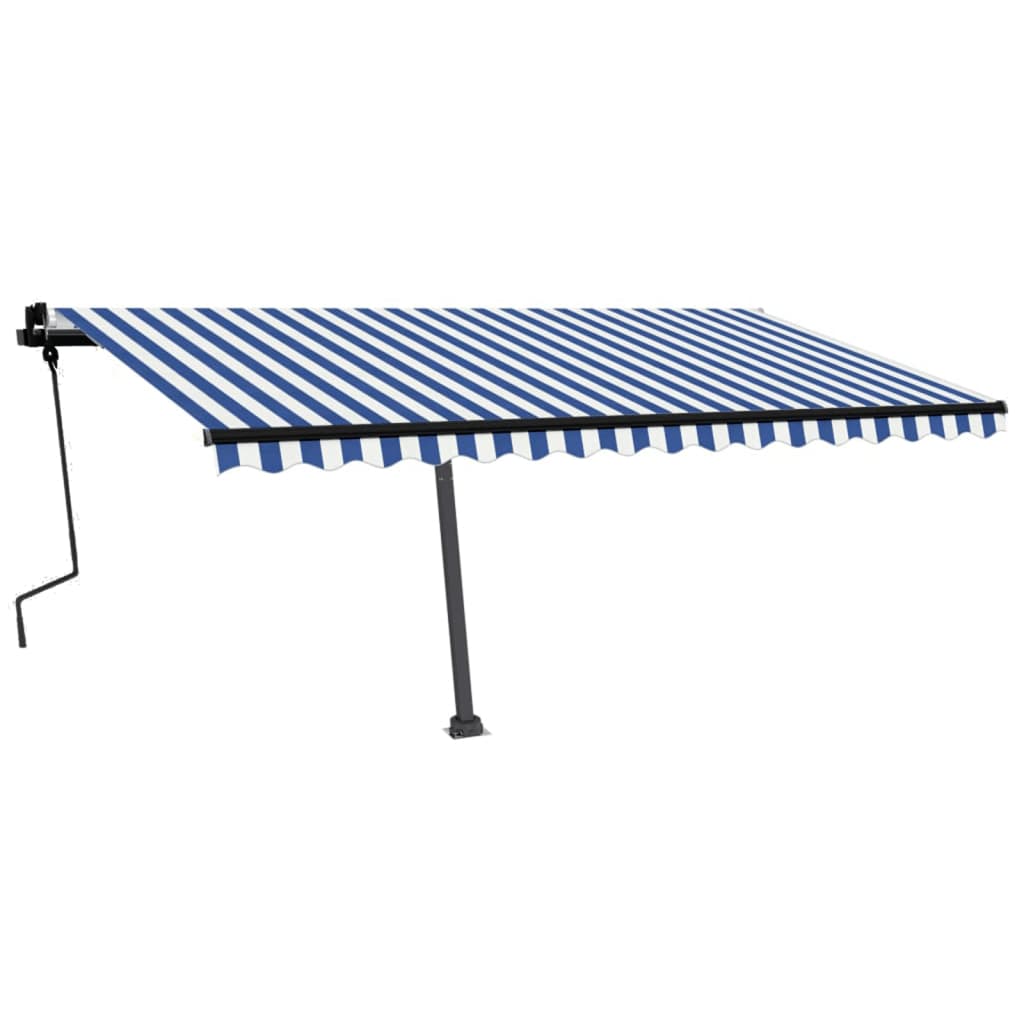 Copertină retractabilă manual cu LED, albastru&alb, 450x350 cm