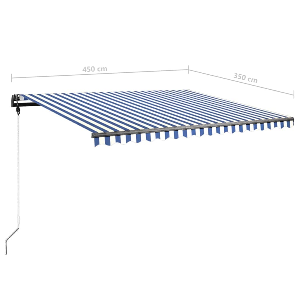 Copertină retractabilă manual cu LED, albastru&alb, 450x350 cm