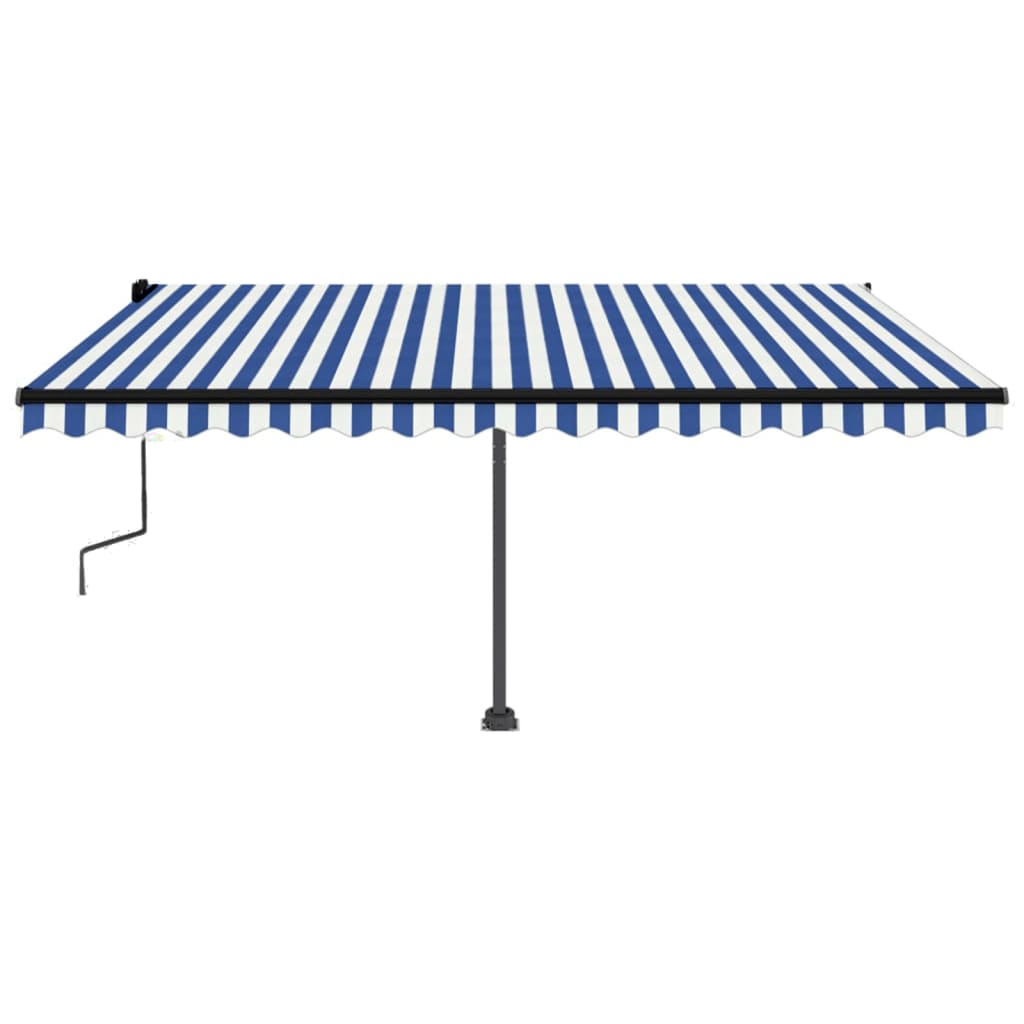 Copertină retractabilă manual cu LED, albastru&alb, 450x350 cm