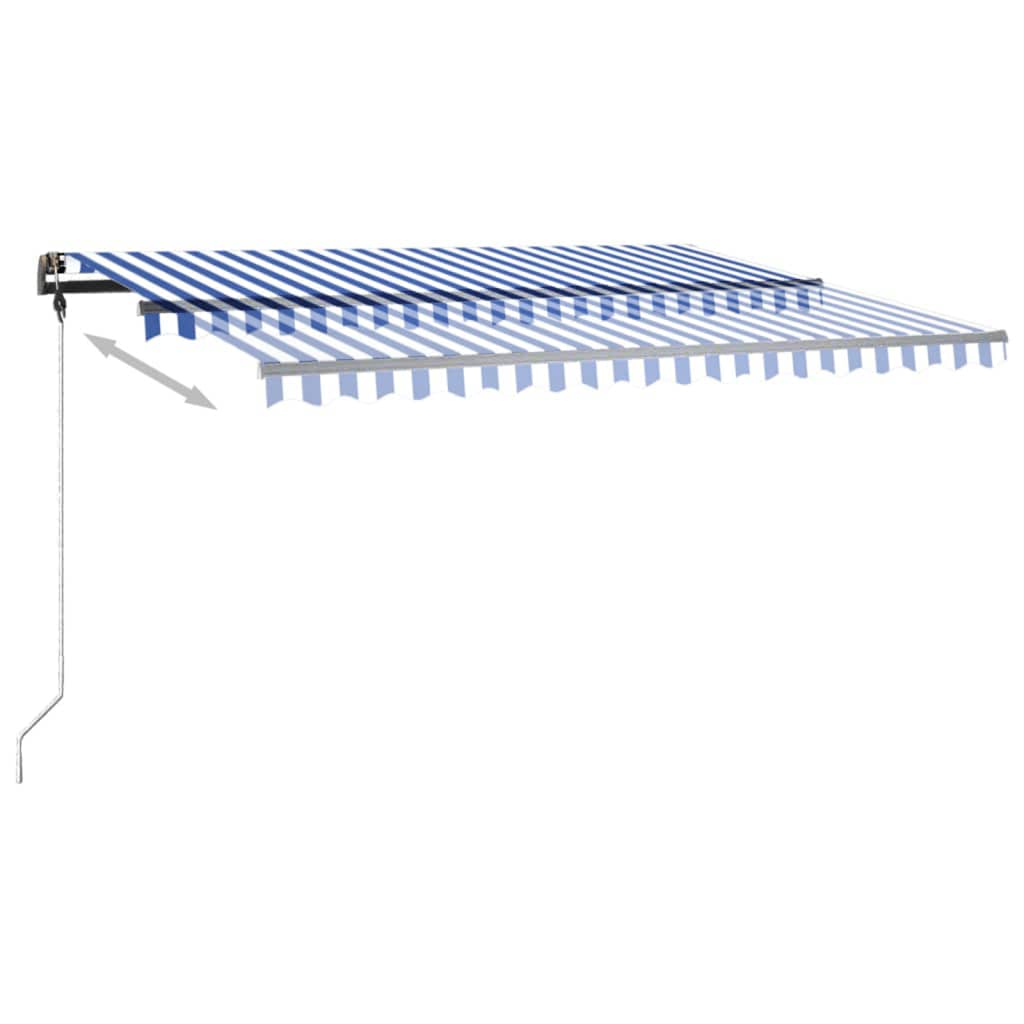 Copertină retractabilă manual cu LED, albastru&alb, 450x350 cm