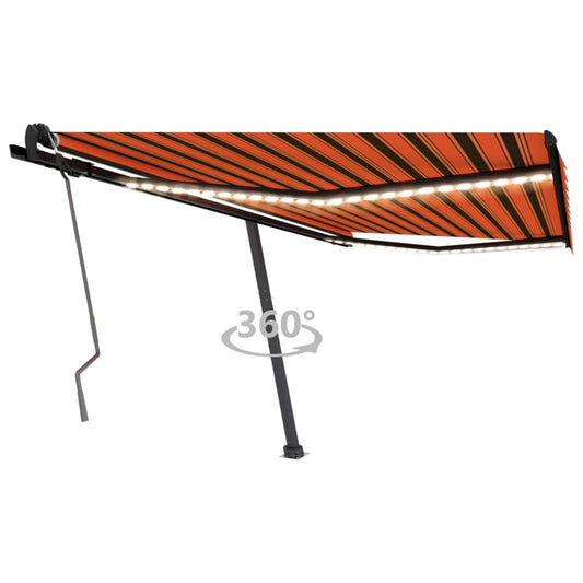 Copertină retractabilă manual, LED, portocaliu/ maro 450x350 cm