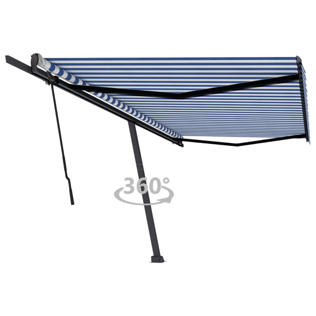 Copertină autonomă retractabilă manual, albastru&alb 500x350 cm