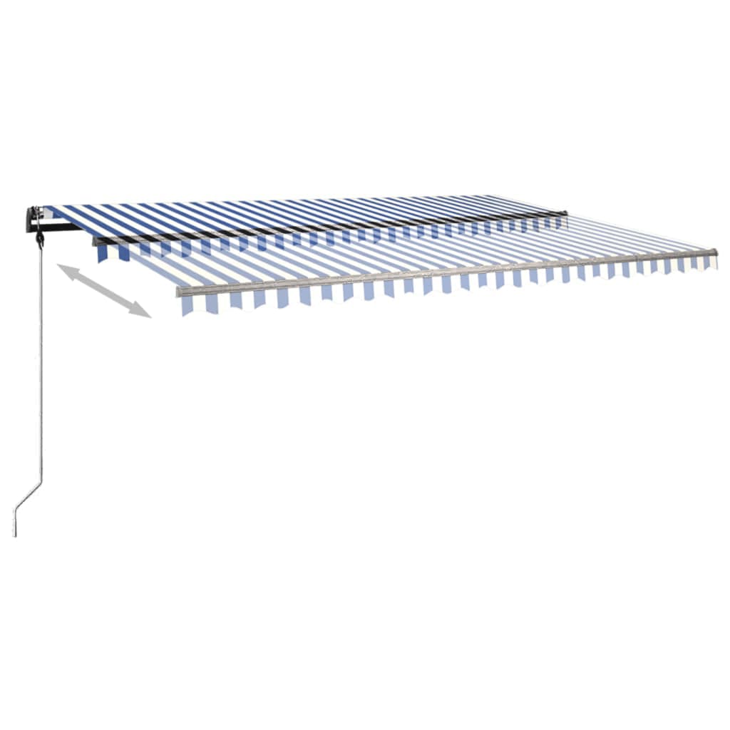 Copertină autonomă retractabilă manual, albastru&alb 500x350 cm