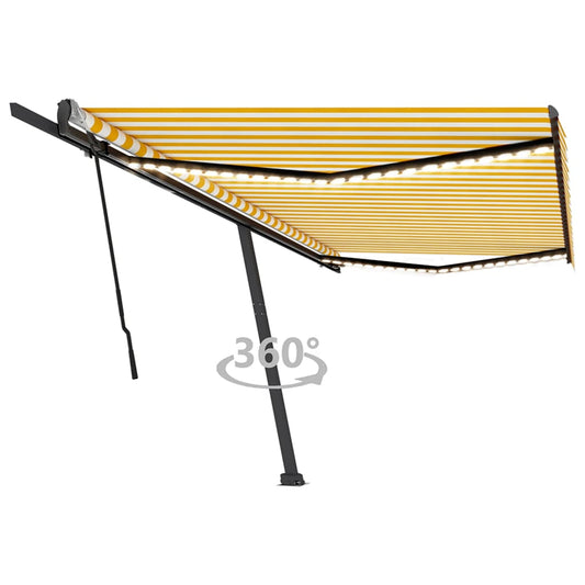 Copertină retractabilă manual cu LED, galben și alb, 500x350 cm