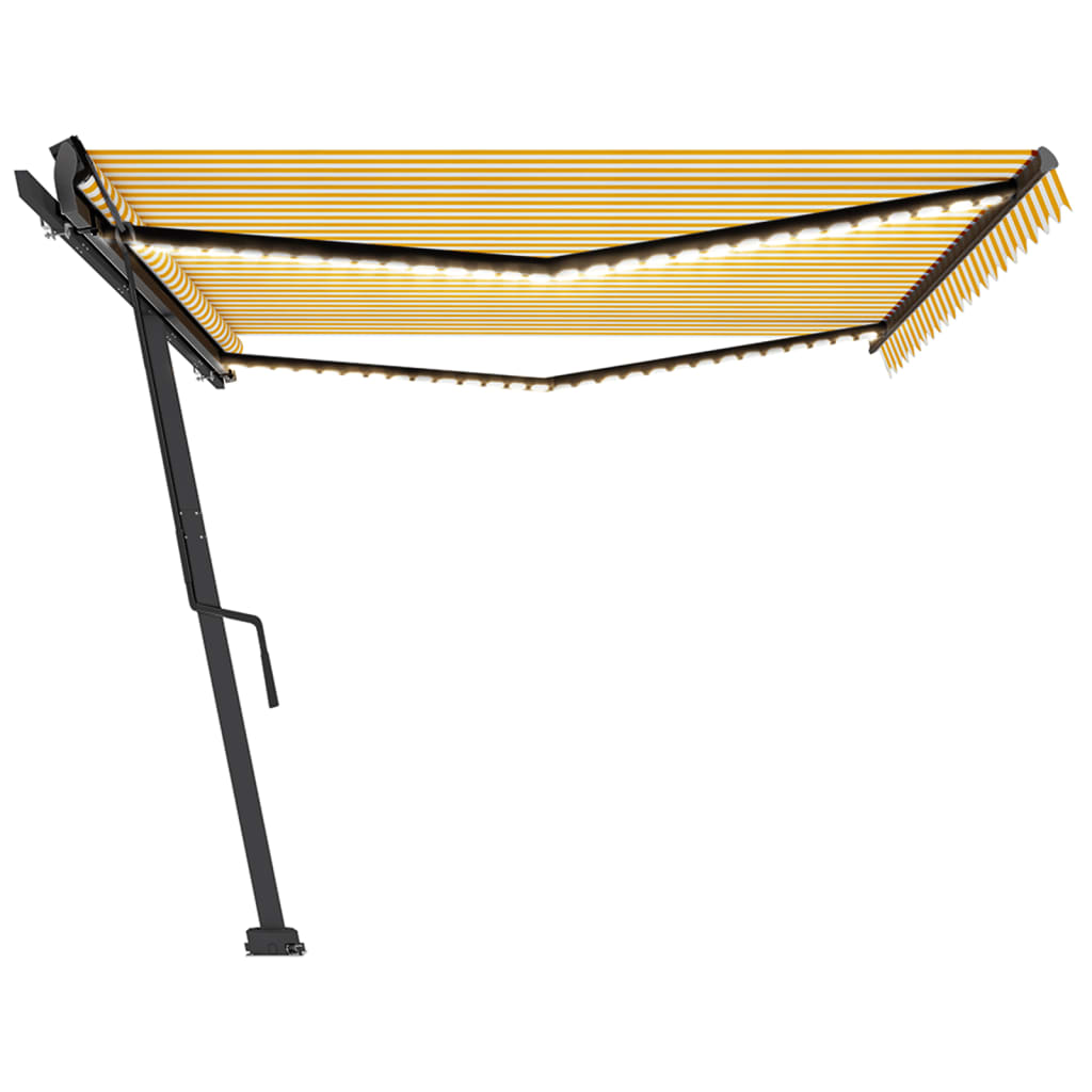 Copertină retractabilă manual cu LED, galben și alb, 500x350 cm