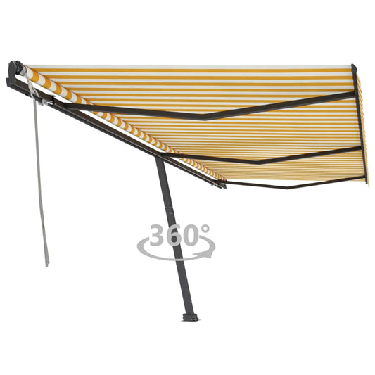 Copertină autonomă retractabilă manual, galben/alb, 600x350 cm
