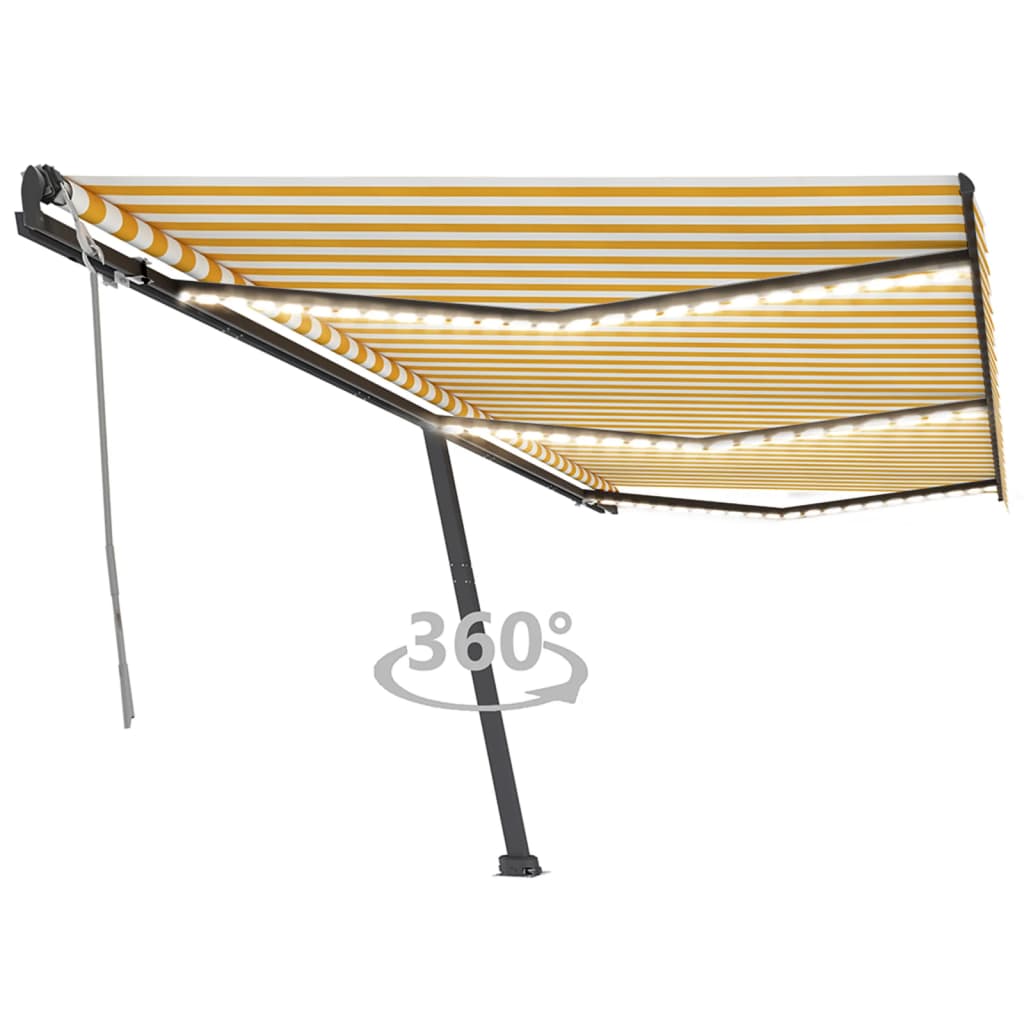 Copertină retractabilă manual cu LED, galben și alb, 600x350 cm