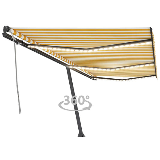 Copertină retractabilă manual cu LED, galben și alb, 600x350 cm