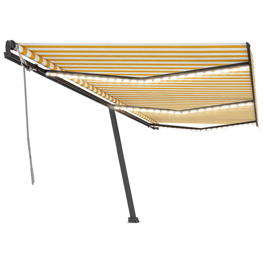 Copertină retractabilă manual cu LED, galben și alb, 600x350 cm