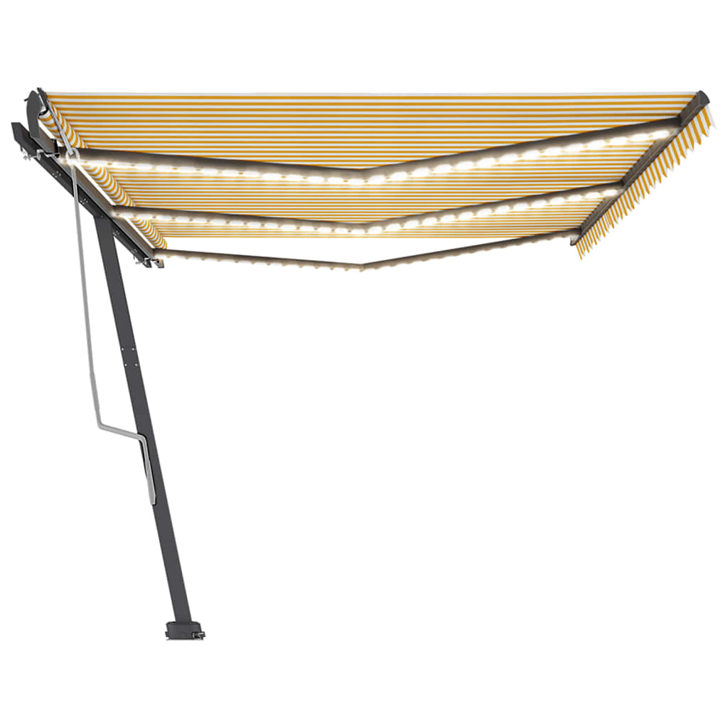 Copertină retractabilă manual cu LED, galben și alb, 600x350 cm