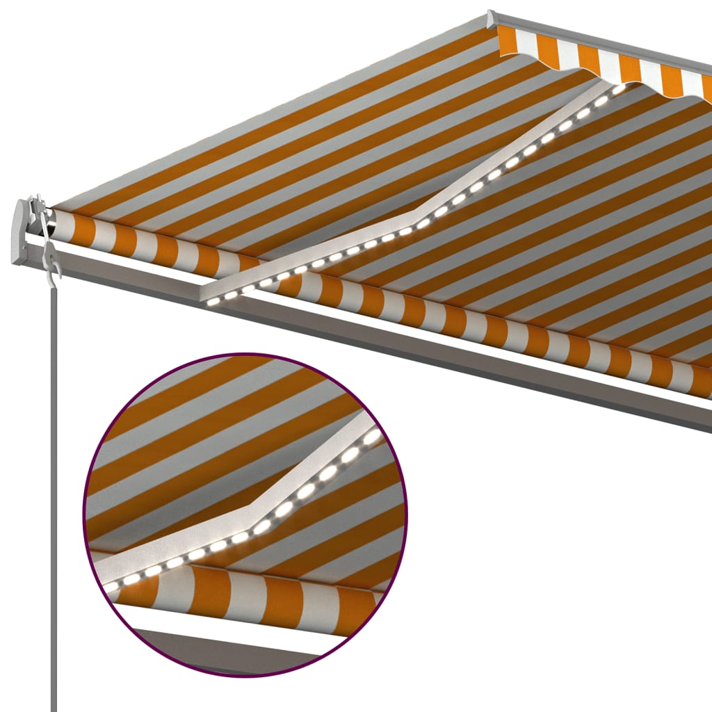 Copertină retractabilă manual cu LED, galben și alb, 600x350 cm