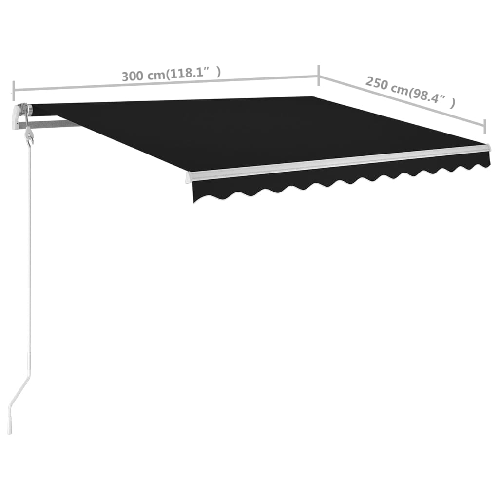 Copertină retractabilă manual cu stâlpi, antracit, 3x2,5 m