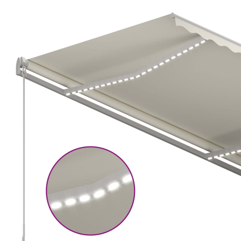 Copertină automată cu senzor vânt & LED, crem, 3,5x2,5 m