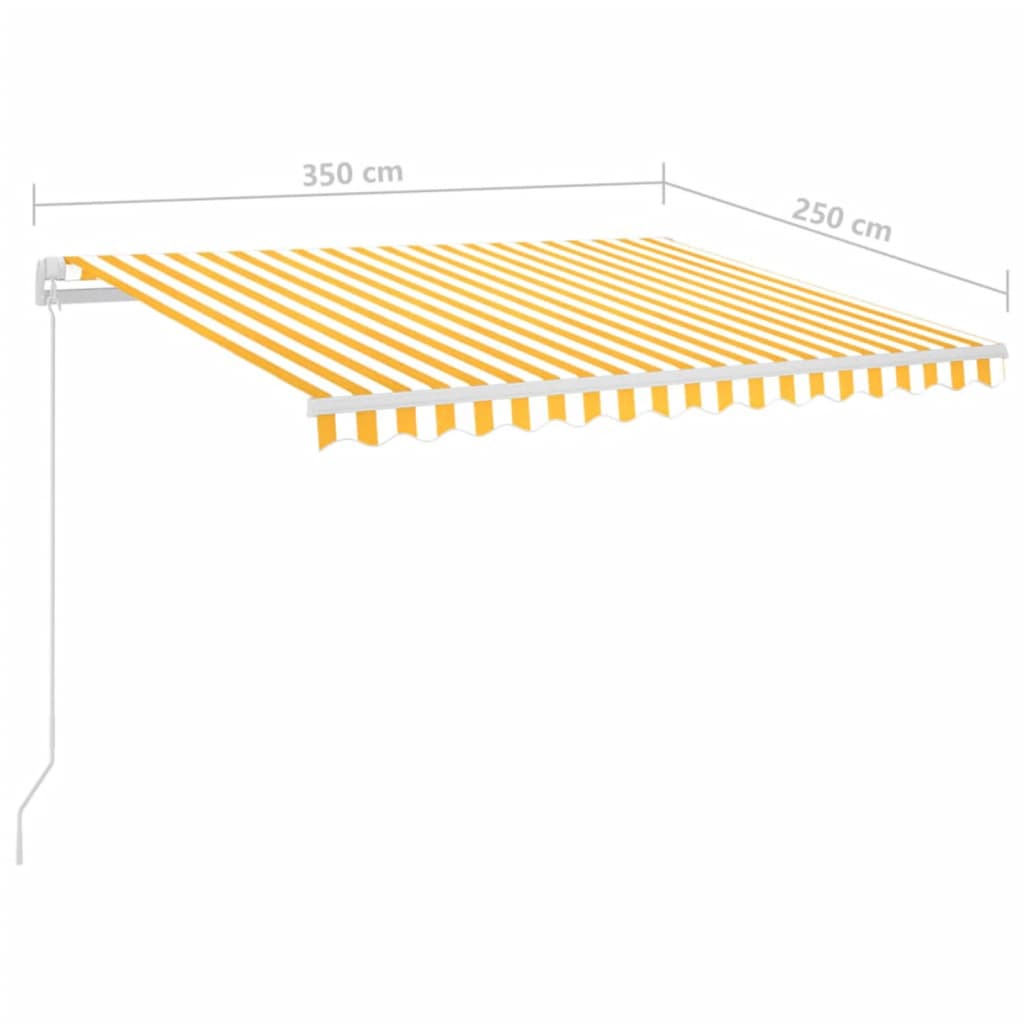 Copertină automată cu senzor vânt & LED, galben/alb, 3,5x2,5 m
