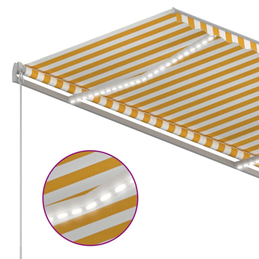 Copertină automată cu senzor vânt & LED, galben/alb, 3,5x2,5 m