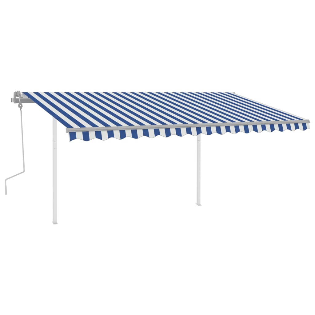 Copertină retractabilă manual, cu LED, albastru și alb, 4x3 m