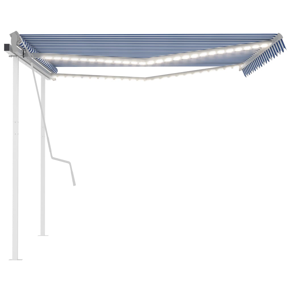 Copertină retractabilă manual, cu LED, albastru și alb, 4x3 m