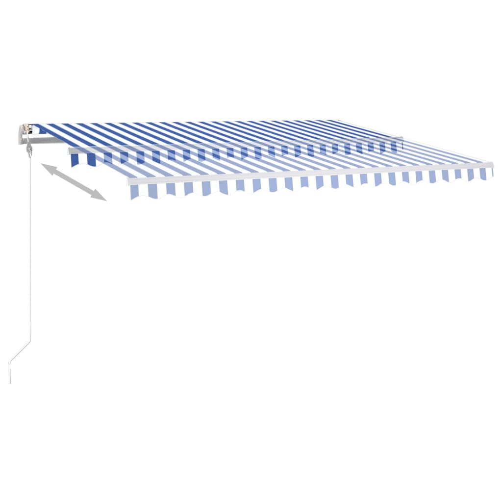 Copertină retractabilă manual, cu LED, albastru și alb, 4x3 m