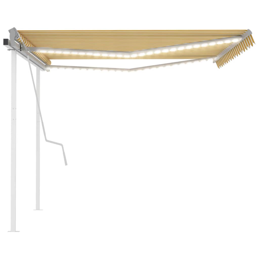 Copertină retractabilă manual, cu LED, galben și alb, 4x3 m