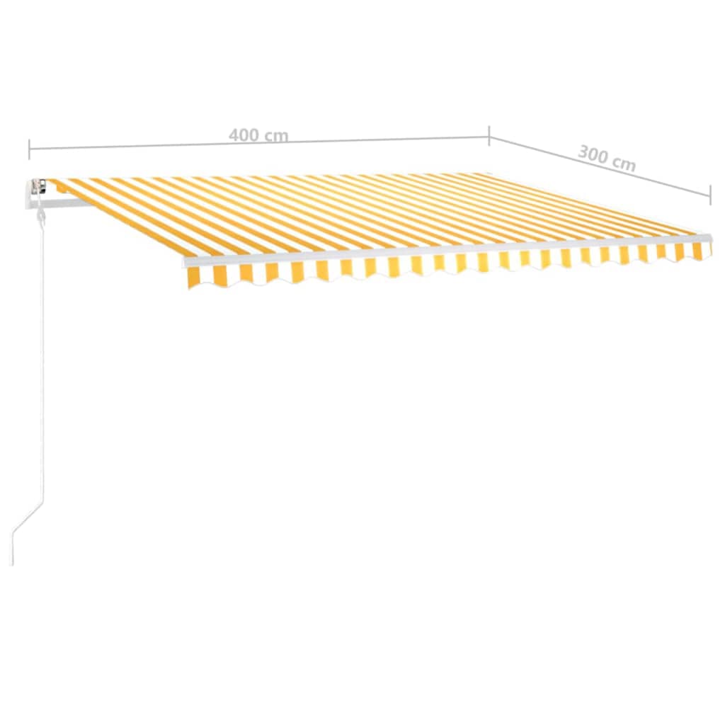 Copertină retractabilă manual, cu LED, galben și alb, 4x3 m