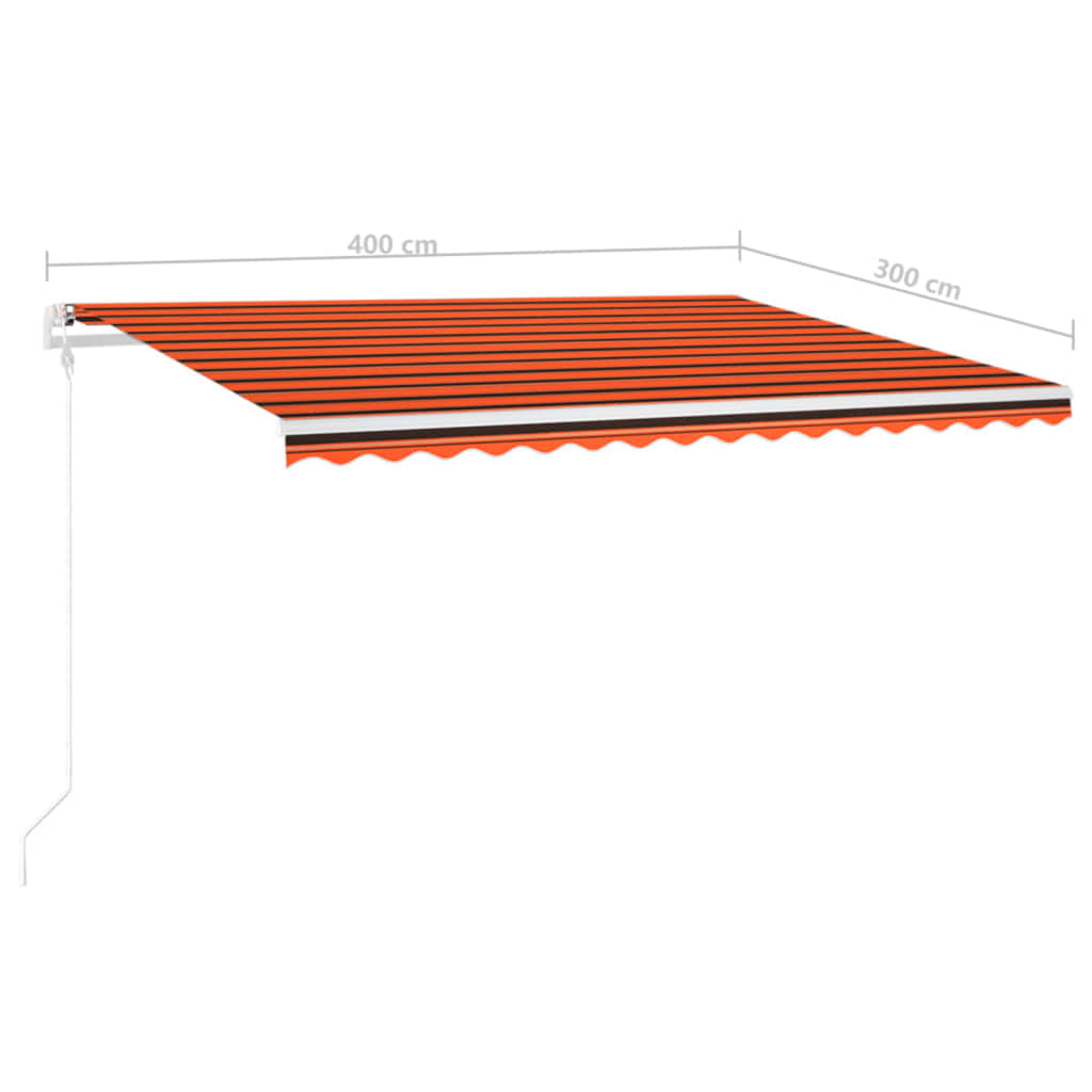 Copertină retractabilă manual cu LED, portocaliu și maro, 4x3 m