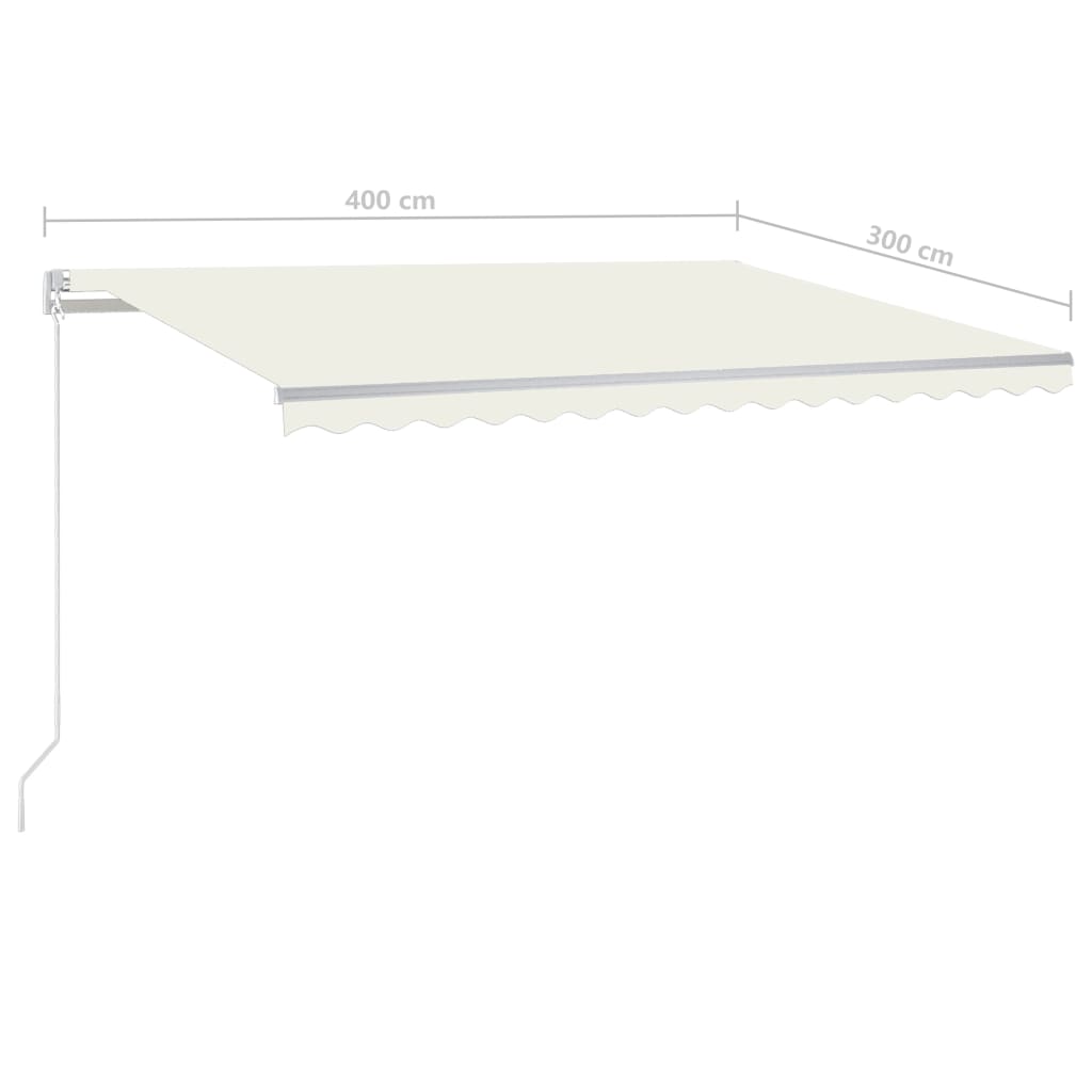Copertină retractabilă automat, cu stâlpi, crem, 4x3 m