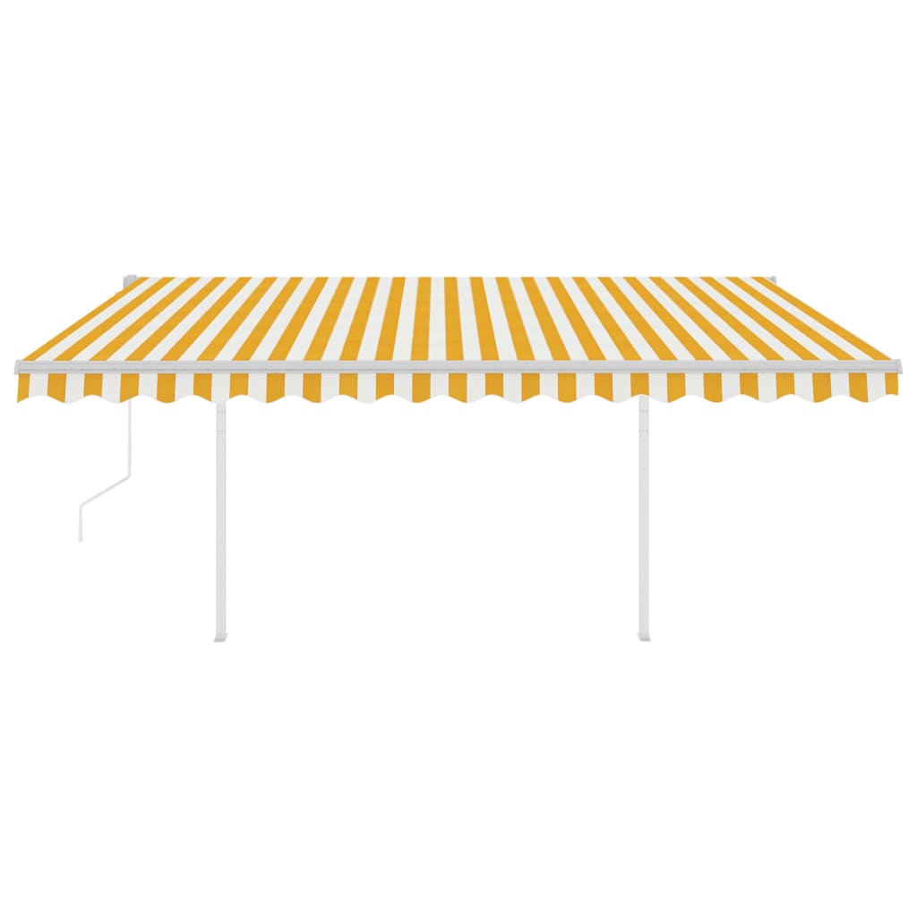 Copertină retractabilă automat, cu stâlpi, galben&alb, 4x3 m