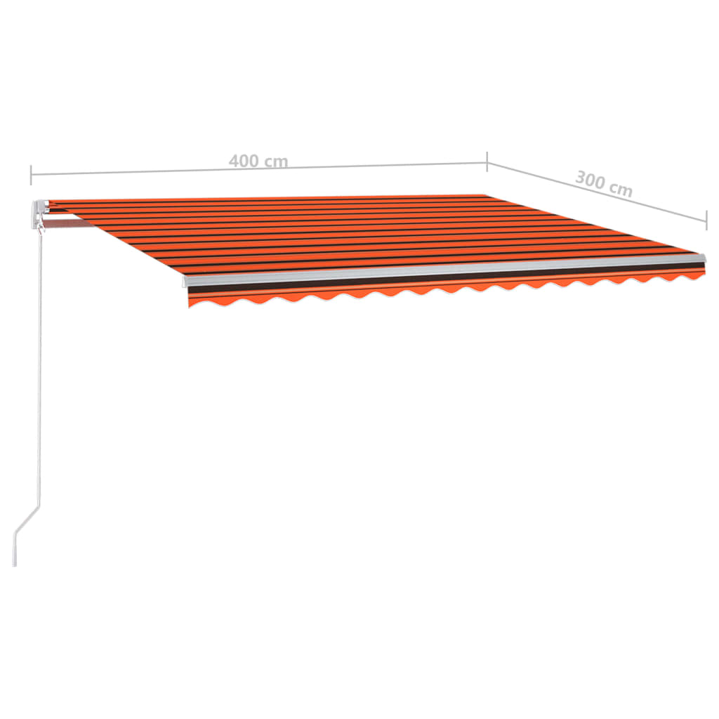 Copertină retractabilă automat cu stâlpi, portocaliu&maro 4x3 m