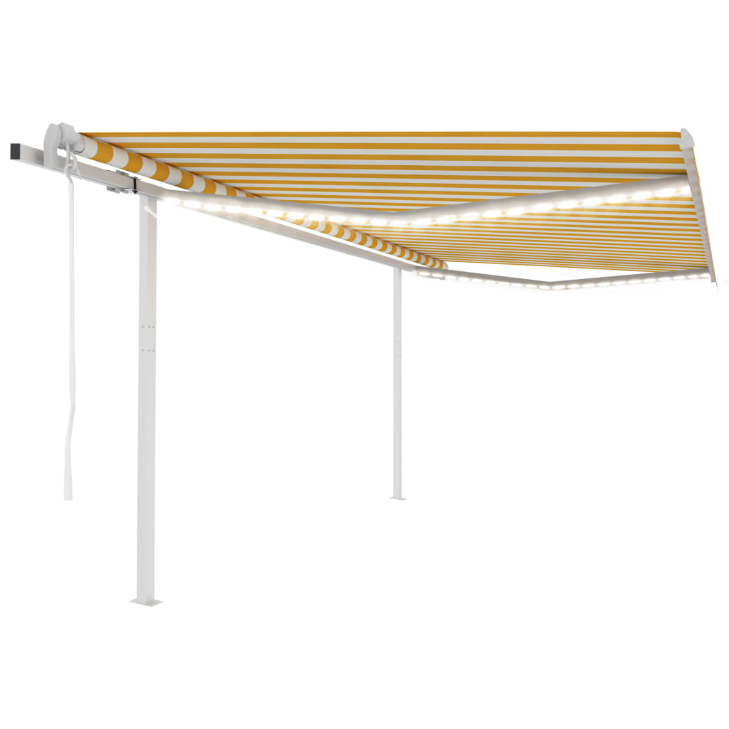 Copertină automată cu senzor vânt&LED, galben/alb, 4,5x3 m