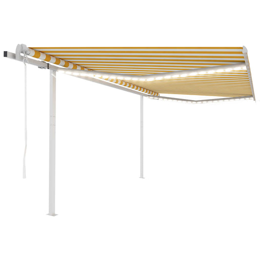 Copertină automată cu senzor vânt&LED, galben/alb, 4,5x3 m