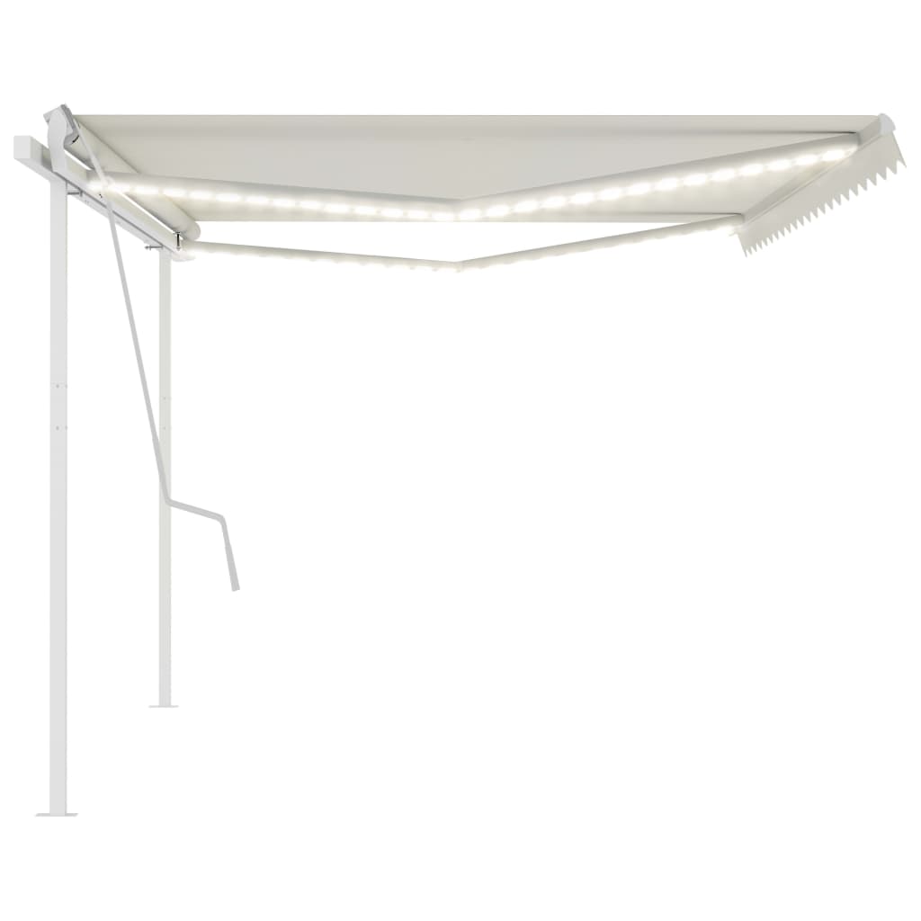 Copertină retractabilă manual, cu LED, crem, 5x3 m