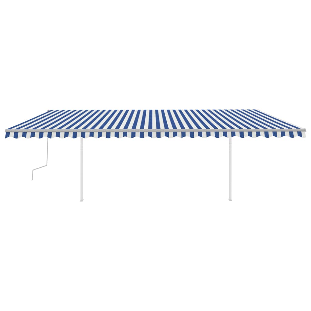 Copertină retractabilă manual cu stâlpi, albastru/alb, 6x3 m