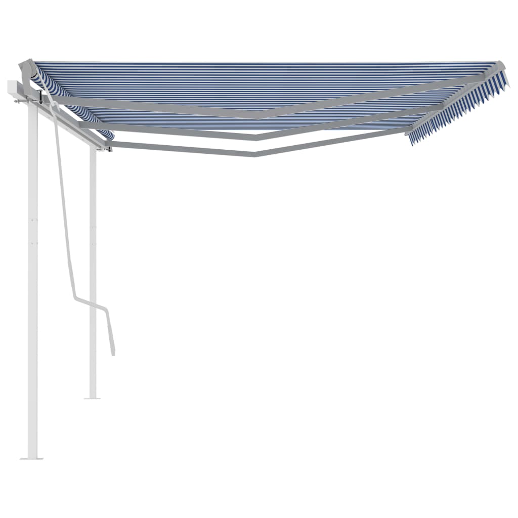 Copertină retractabilă manual cu stâlpi, albastru/alb, 6x3 m